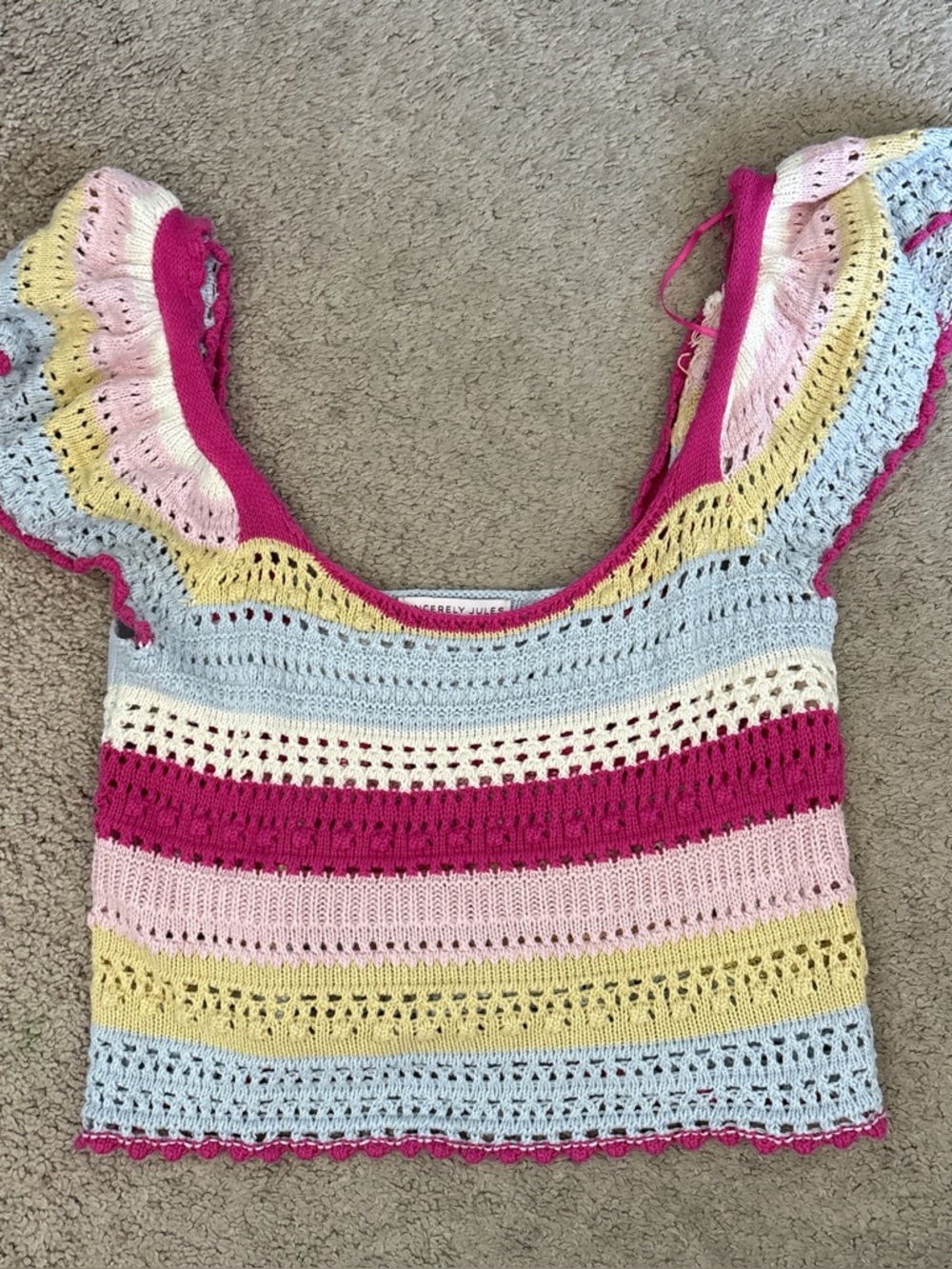 Crochet Striped Crop Top in Pastel Rainbow
